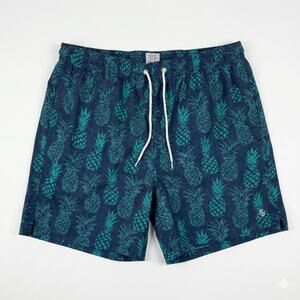 Sol Borne Mens XL Swim Trunks Blue Pineapple Print Polyester Soft Lining